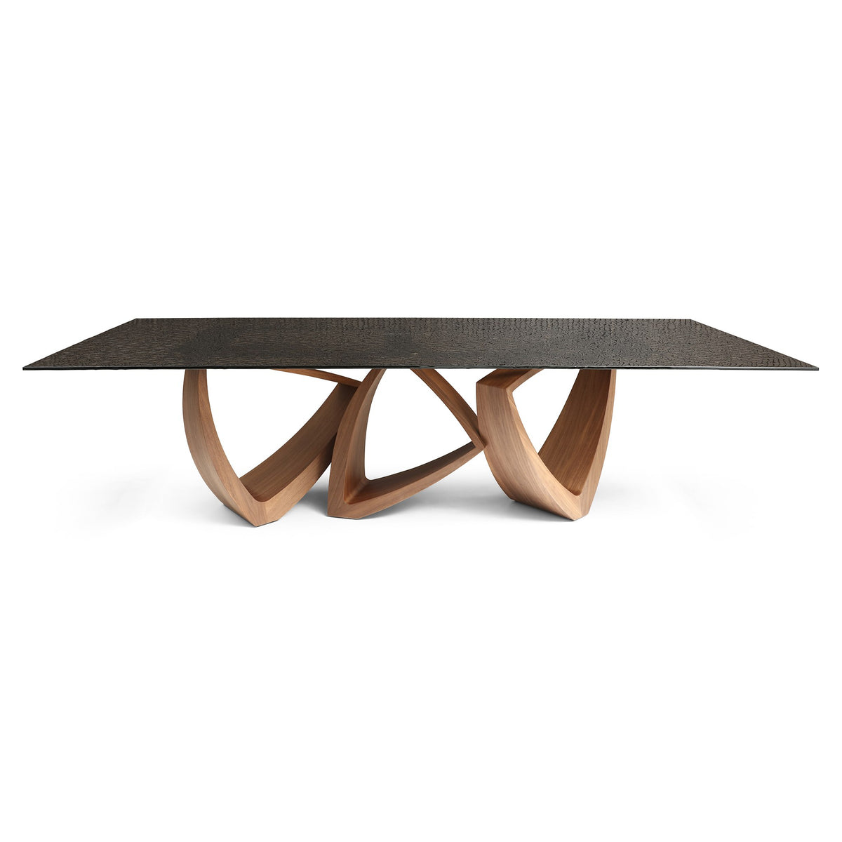 Nouveau Dollemore Modern Brown Wave Glass + Walnut Dining Table