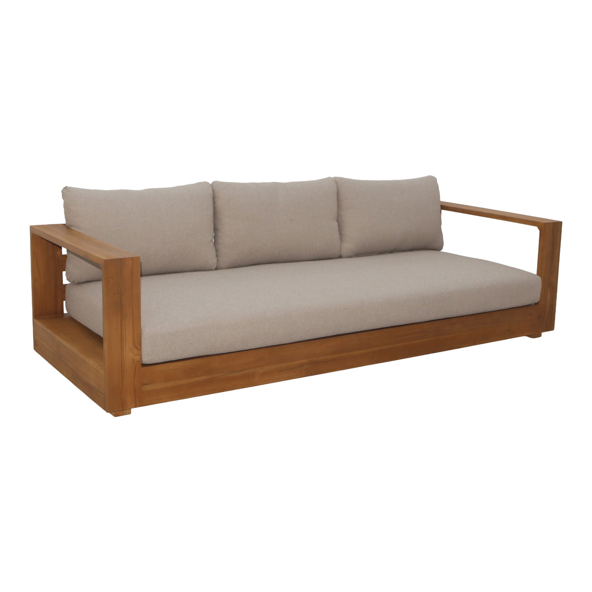Nouveau Santorini Outdoor Light Brown Olefin Fabric + Natural Teak Sofa