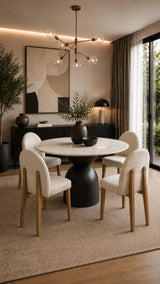 Mielcasa Round Black Dining Table w/Marble Top
