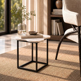 Aleidy White Marble + Black Metal End Table