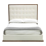 Amberlie Modern White Vegan Leather + Walnut 4-Piece Bedroom Set