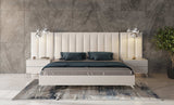 Angela Queen Italian Modern White Eco Leather Bed with Nightstands and Wings