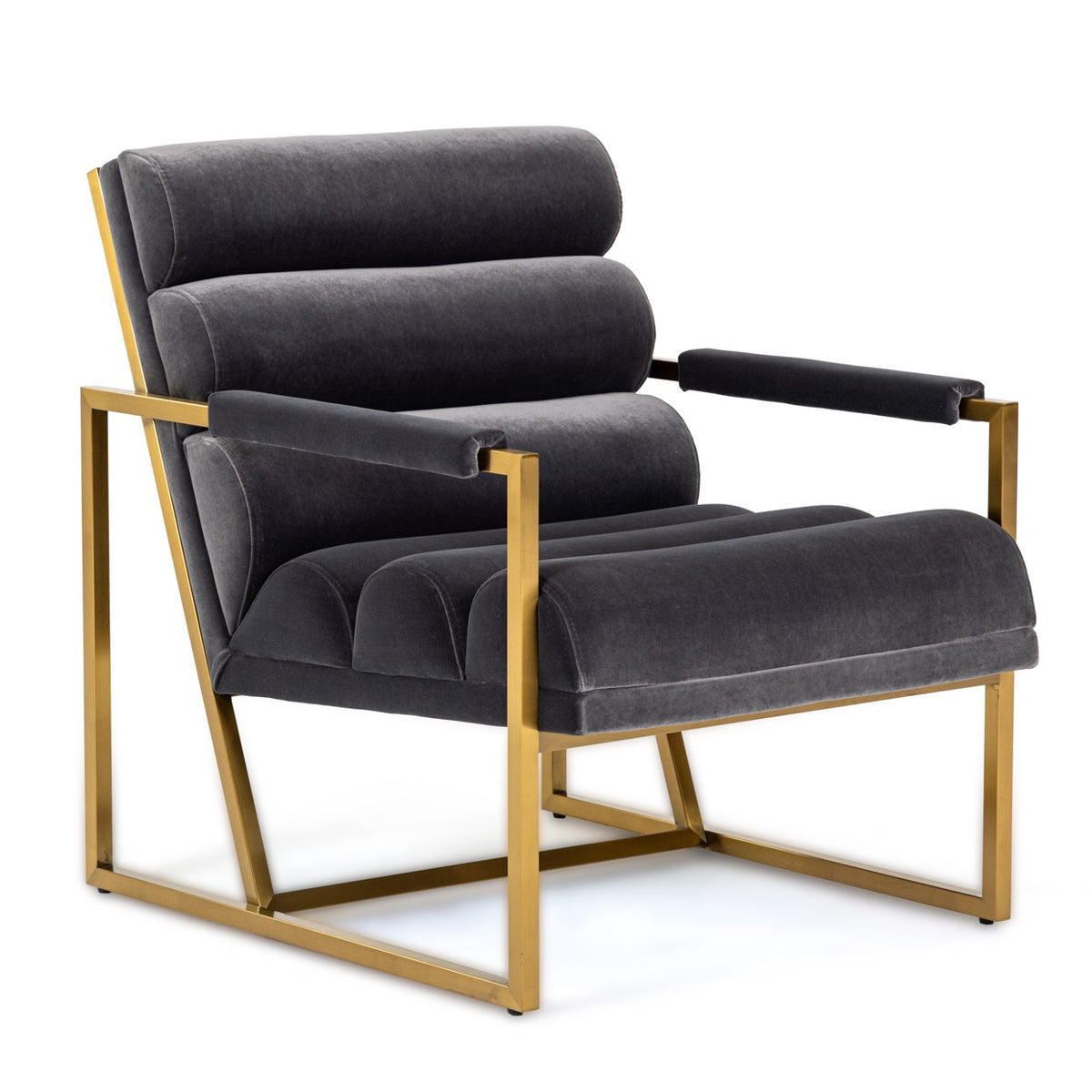 Anton Modern Grey Velvet + Brass Accent Chair