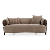 Arnaud Modern Tan Fabric + Brown Oak Loveseat Sofa