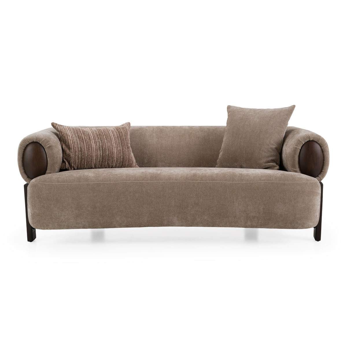 Arnaud Modern Tan Fabric + Brown Oak Loveseat Sofa
