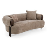 Arnaud Modern Tan Fabric + Brown Oak Loveseat Sofa