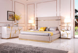 Sterling Queen Modern Beige + Gold Bed + Nightstands