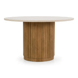 Bambi Modern Botticino Marble + Mango Round Dining Table