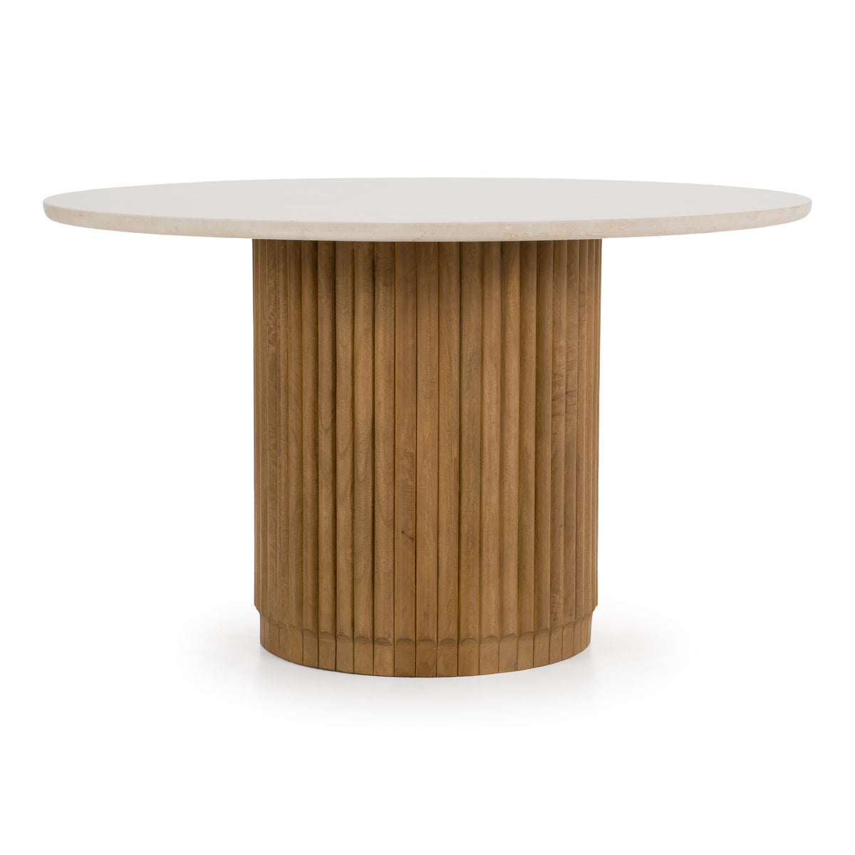 Bambi Modern Botticino Marble + Mango Round Dining Table