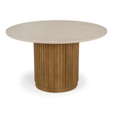 Bambi Modern Botticino Marble + Mango Round Dining Table