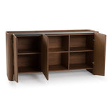 Barbon Modern Black Glass + Walnut Buffet