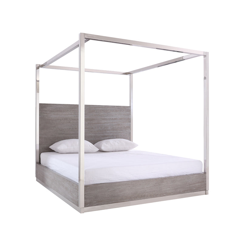 Eastern King Arlene Modern Grey Elm & Stainless Steel Canopy Bed