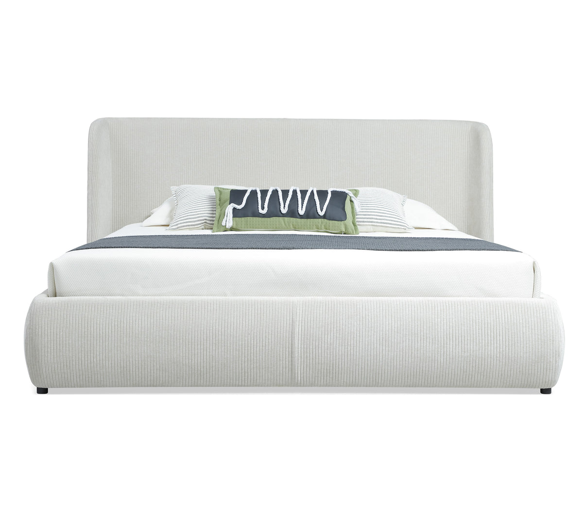 Eastern King Butler Sample Off-White Fabric Bed