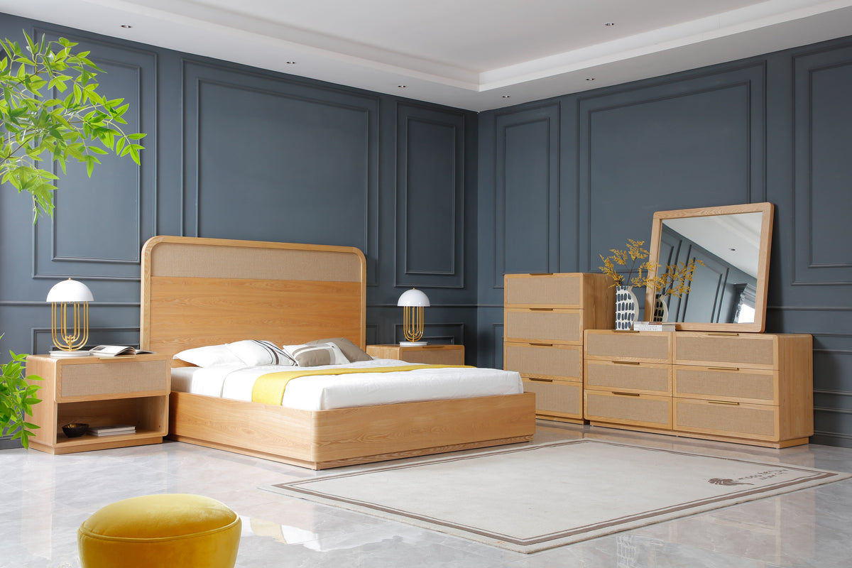 Eastern King Gavin Modern Natural Ash + Rattan Bedroom Set