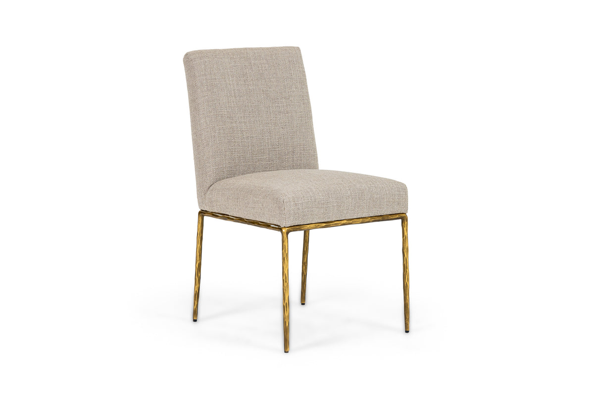 Beasley Modern Beige Linen + Brass Dining Chair