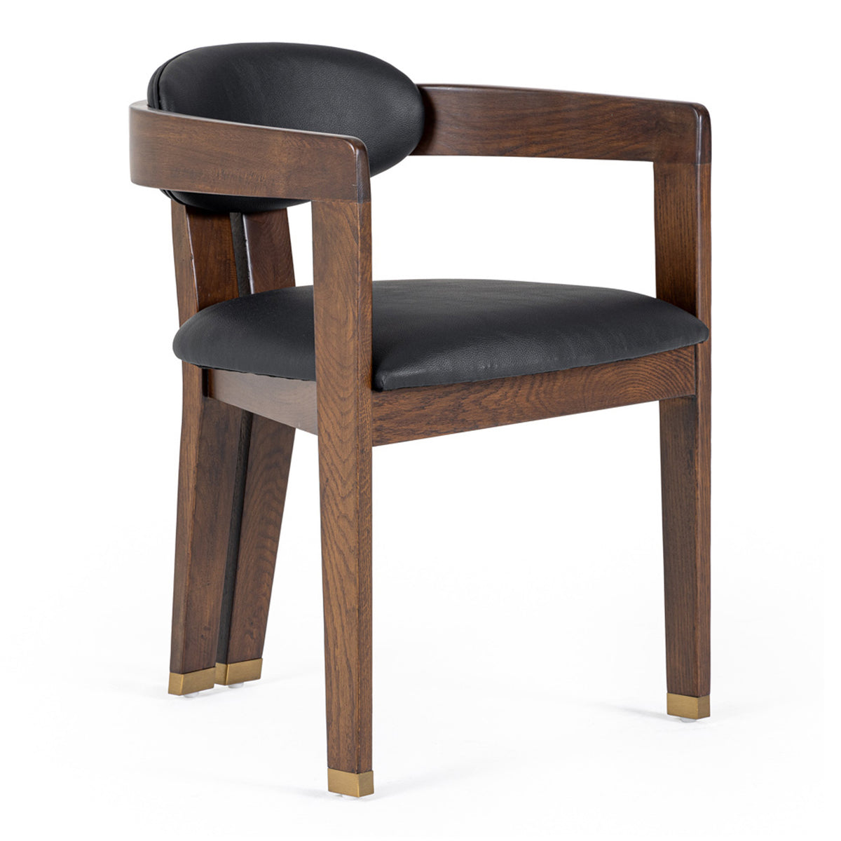 Belton Modern Black Vegan Leather + Brown Oak Dining Chair