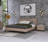 Eastern King Boston Modern Brown Oak & Brushed Stainless Steel Bed