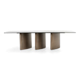 Bounty Modern White Ceramic + Antique Brass Dining Table