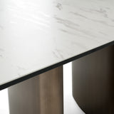 Bounty Modern White Ceramic + Antique Brass Dining Table