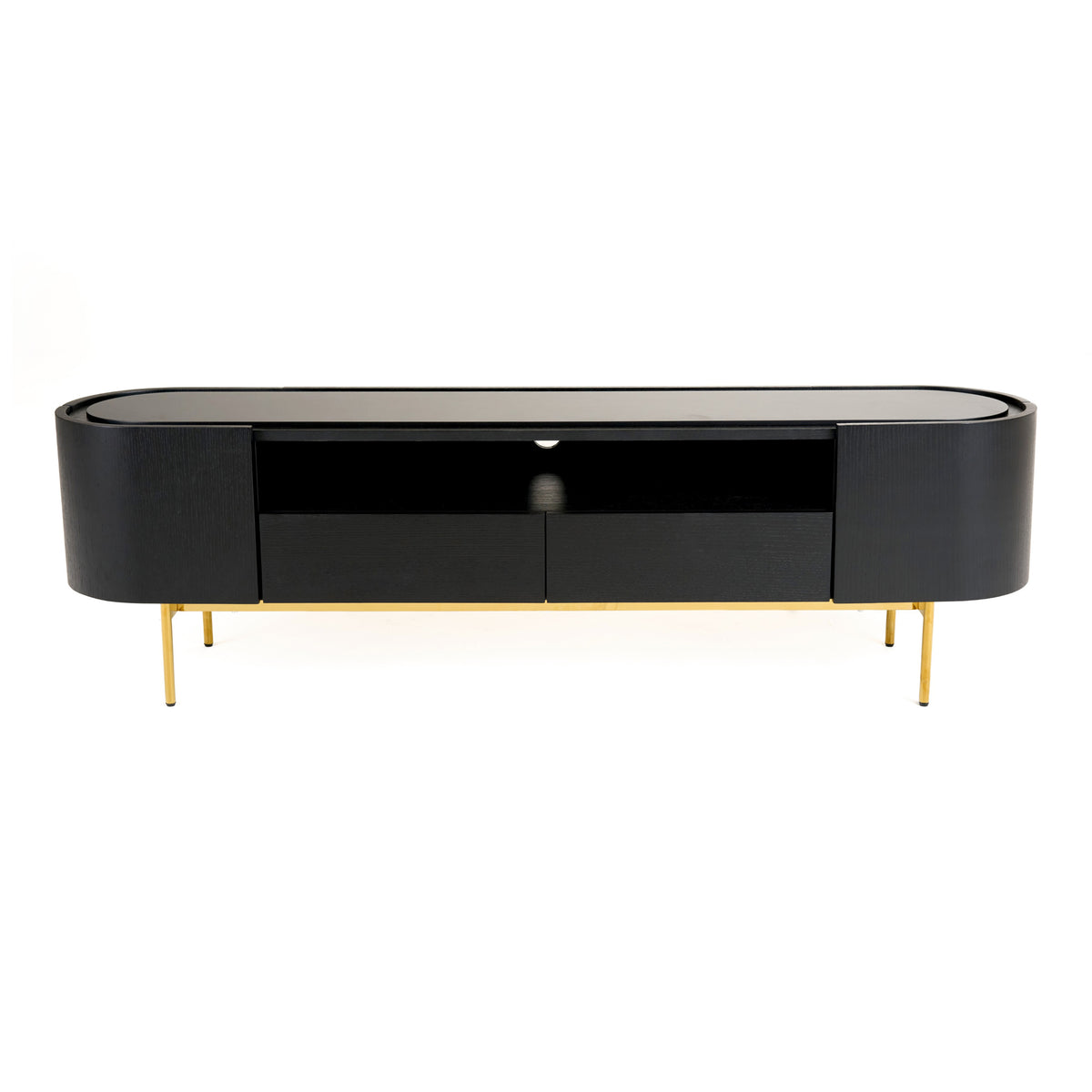 Bowie Mid-Century Modern Black Oak + Brass TV Stand