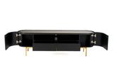 Bowie Mid-Century Modern Black Oak + Brass TV Stand