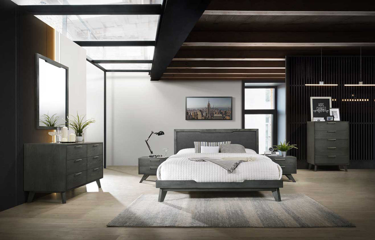 Eastern King Soria Modern Grey Wash Bedroom Set