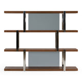 Brewer Modern Walnut Glass & Stainless Steel Bookshelf