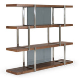 Brewer Modern Walnut Glass & Stainless Steel Bookshelf