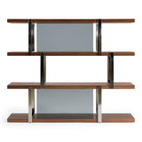 Brewer Modern Walnut Glass & Stainless Steel Bookshelf