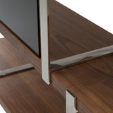 Brewer Modern Walnut Glass & Stainless Steel Bookshelf