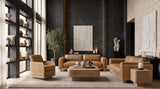 Danson Modern Tan Leather + Wicker Swivel Accent Chair