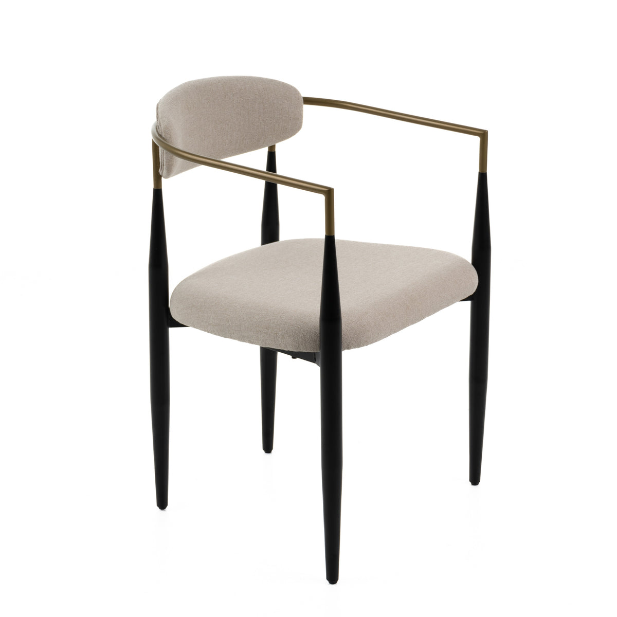 Buchtel Mid-Century Modern Beige + Gold Arm + Black Dining Chair