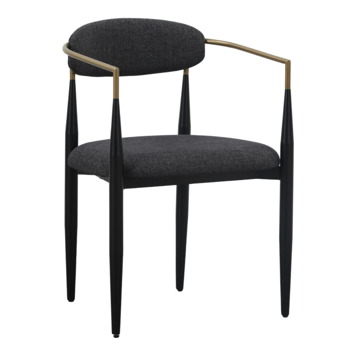 Buchtel Mid-Century Modern Dark Grey + Gold Arm + Black Dining Chair