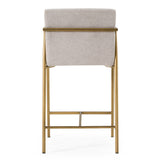 Burnham- Contemporary Light Grey Fabric + Brass Counter Stool