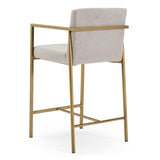 Burnham- Contemporary Light Grey Fabric + Brass Counter Stool