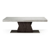 Cairo Italian Modern Faux Marble & Pecan Elm Extendable Dining Table