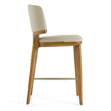 Calvary Mid-Century Modern Beige Vegan Leather + Walnut Counter Chair