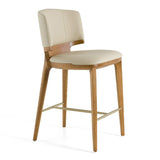 Calvary Mid-Century Modern Beige Vegan Leather + Walnut Counter Chair