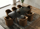 Carnaby Modern Dark Grey Glass + Walnut Dining Table