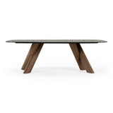 Carnaby Modern Dark Grey Glass + Walnut Dining Table