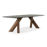 Carnaby Modern Dark Grey Glass + Walnut Dining Table