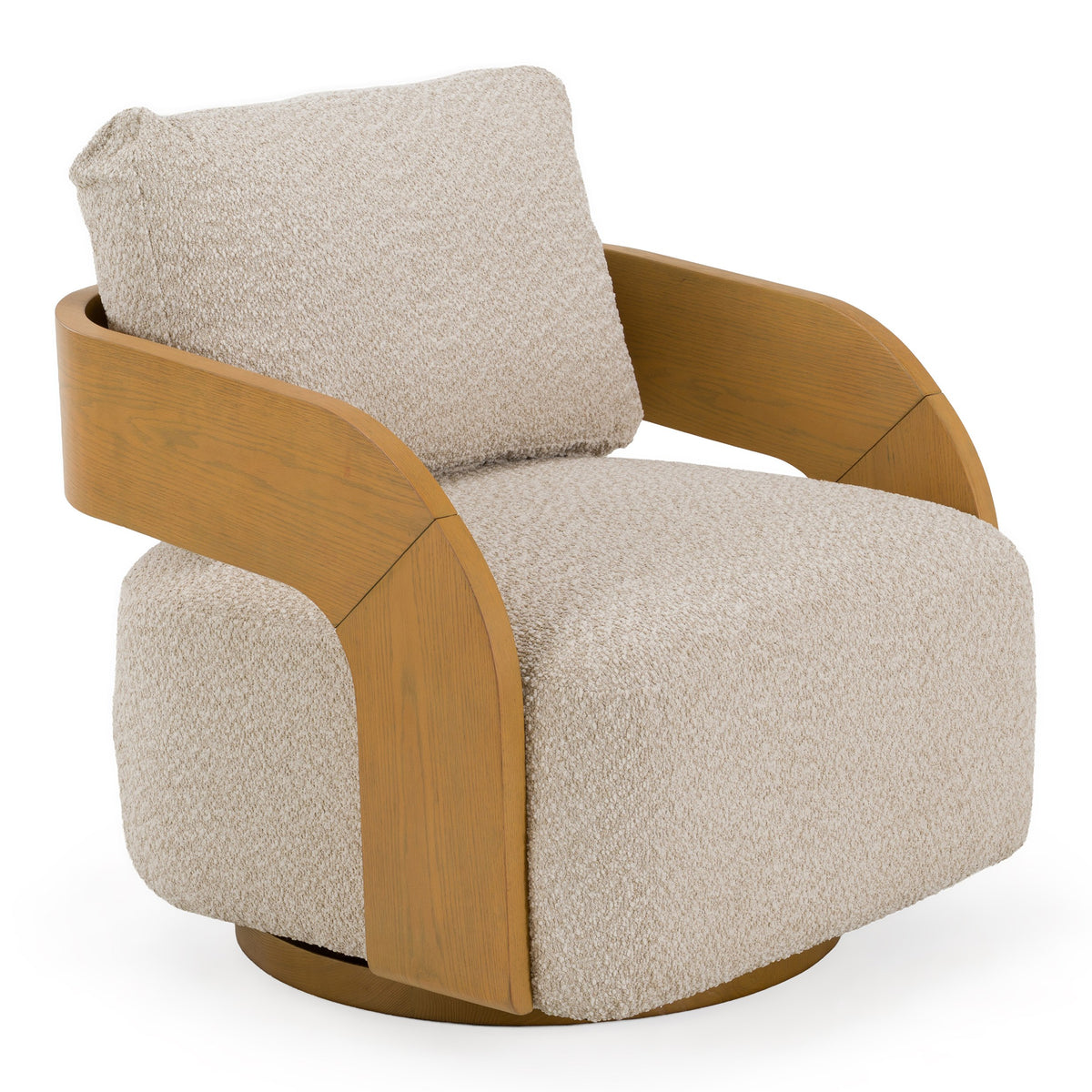 Caruso Modern Beige Fabric + Natural Oak Swivel Accent Chair