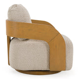 Caruso Modern Beige Fabric + Natural Oak Swivel Accent Chair