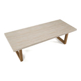 Cascais Outdoor Grey + Faux Travertine + Eucalyptus Dining Table