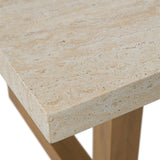 Cascais Outdoor Grey + Faux Travertine + Eucalyptus Dining Table Set