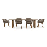 Cascais Outdoor Grey + Faux Travertine + Eucalyptus Dining Table Set