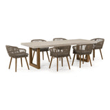 Cascais Outdoor Grey + Faux Travertine + Eucalyptus Dining Table Set