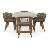Cascais Outdoor Grey + Faux Travertine + Eucalyptus Dining Table Set