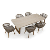 Cascais Outdoor Grey + Faux Travertine + Eucalyptus Dining Table Set