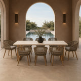 Cascais Outdoor Grey + Faux Travertine + Eucalyptus Dining Table Set